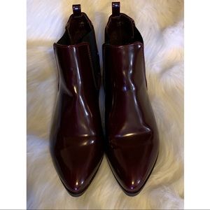 Patent Burgundy Pointed-Toe Chelsea Booties